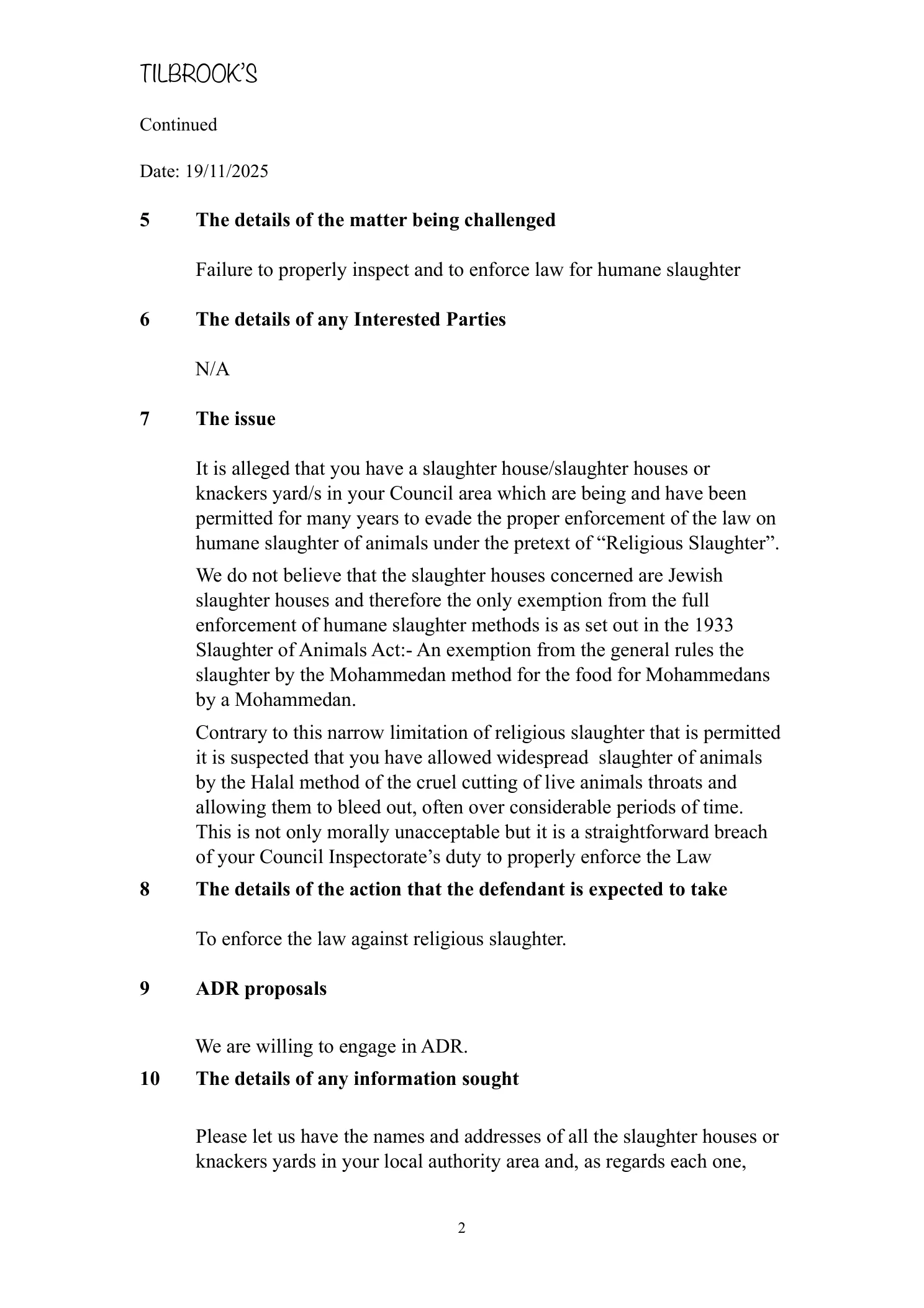 Test Valley Borough Council — Letter Before Action — 19 November 2025 (page 2)
